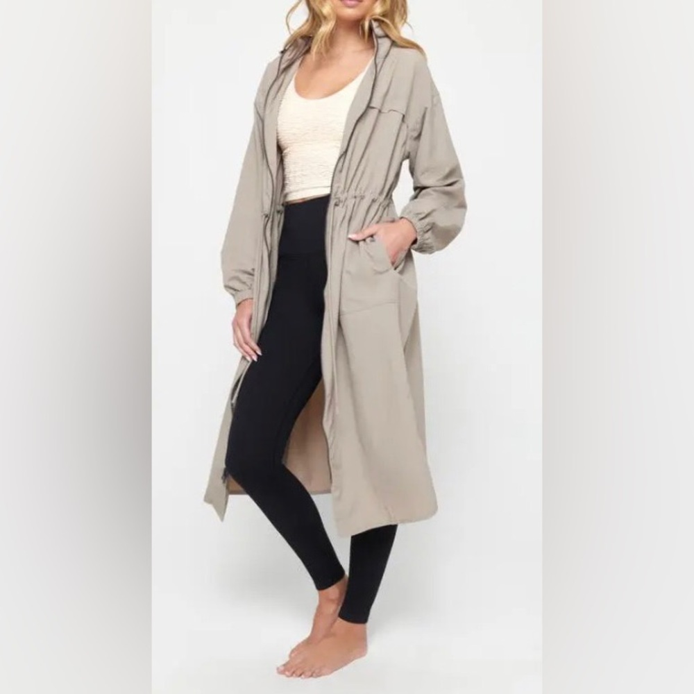 Spiritual Gangster Women's Natasha Full Zip Long Jacket-Taupe Large